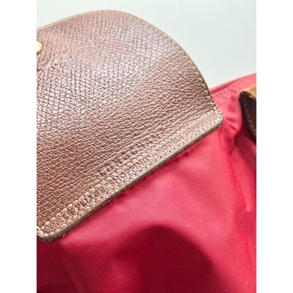 *Worn* LONGCHAMP Le Pliage Original M Red Nylon Canvas Leather Trim Tote Bag - Picture 11 of 16